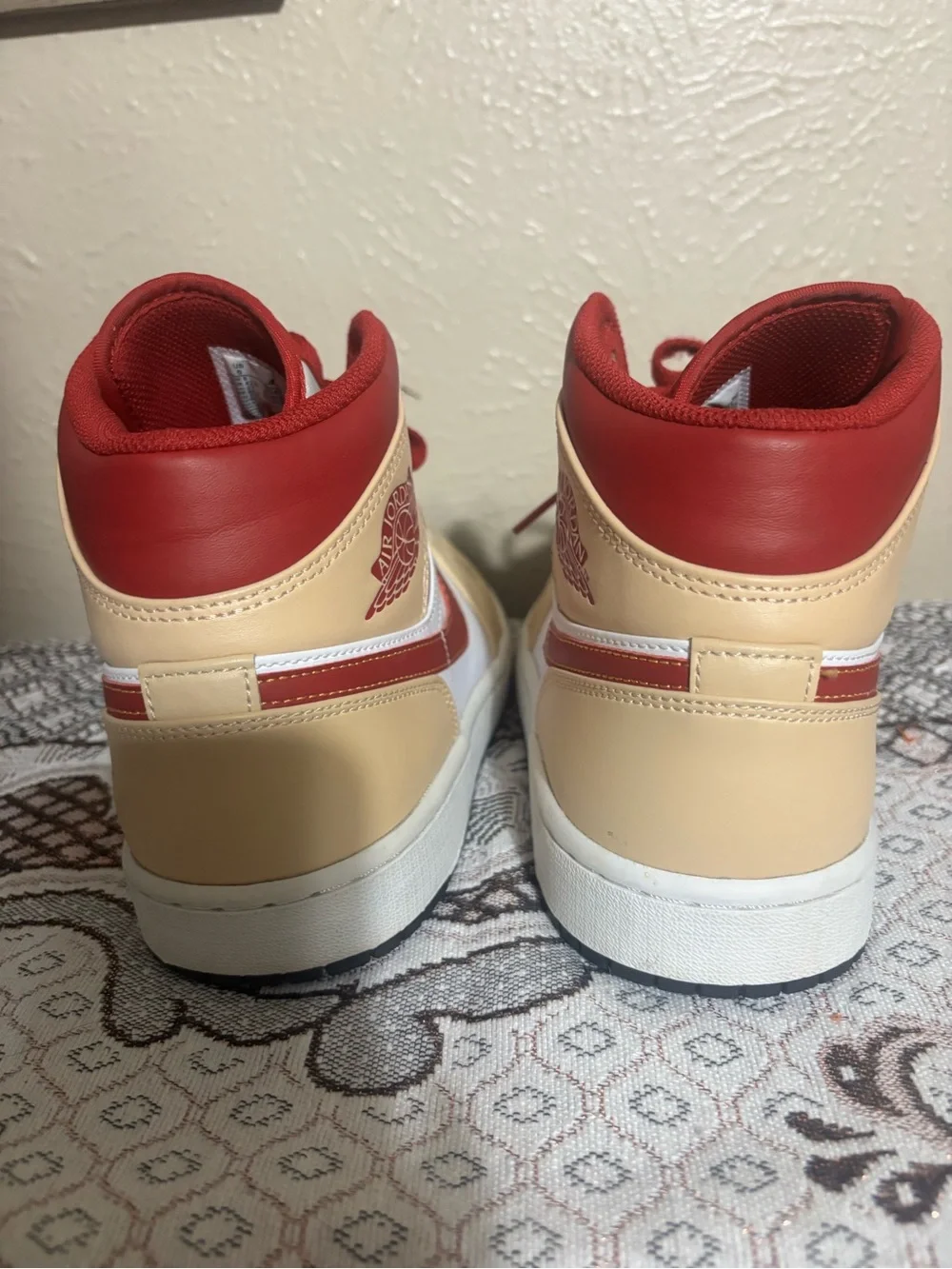 Jordan High-Top Sneakers in White, Beige & Burgundy. Size 9